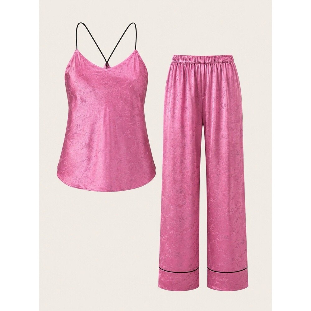 Victoria's Secret 2 Pc Set Cami & Pants pink sexy Satin Xs/S racerback logo Pink